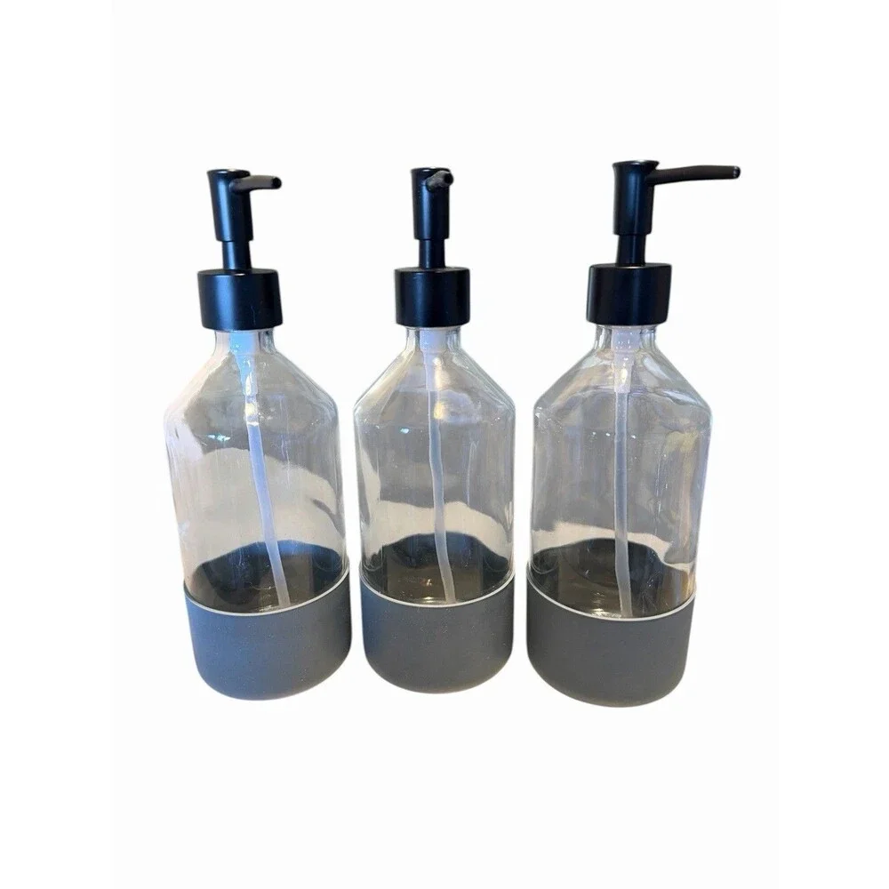 3 TARGET BULLSEYE REUSABLE GLASS SOAP/LOTION DISPENSER 9.25” Blue Silicone Base